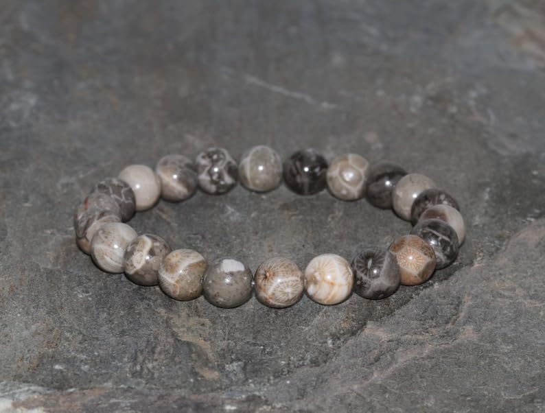 Natural Petoskey Stone Gemstone round 8mm smooth 7inch Beads Stretchble bracelet crystal healing energy stone bracelet for Women & Men Adjustable Size2