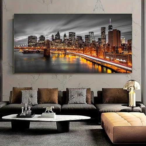 Murs vides ? Tableau pont de Brooklyn coucher de soleil 75x150 cm