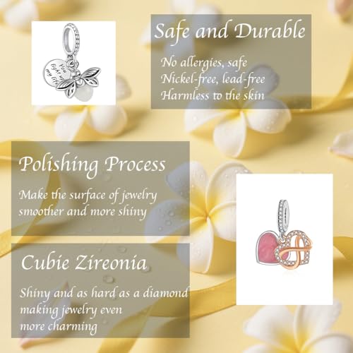 9Pcs Plated Silver Spacer Beads Charms fit Pandora Pendants Bracelet Dangle Pack Set Mom friends Love heart3