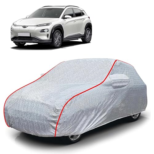 Image of Sulfar 100% Waterproof Car Body Cover Compatible with Mirror for Hyundai kona (Triple Stitched, Full Bottom Elastic, Magic Silver with Red Piping)