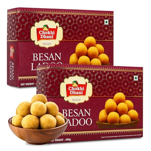Image of Chokhi Dhani Besan Ladoo 400g x 2 | Traditional Indian Sweet Mithai | Besan Laddu with Almond & Cashew | Ready to Eat Festive Dessert for Holi, Pooja & Gifting