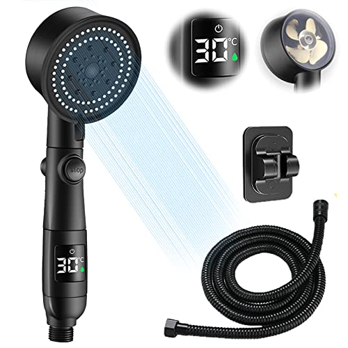 Pommeau de Douche à Économie D'eau Avec Affichage de la Température - Haute Pression, 5 Modes, Tuyau de 2 m et Support Non Perforé pour Bain