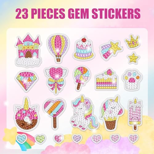 Image of PLUSPOINT Unicorn Gem Diamond Painting Sticker Kits, Gem Diamond Painting Stickers Art for Kids with 23 Stickers Gem Art Painting Kit Toy Gifts Unicorn Diamond Gifts for Girls Toys Age 5-12