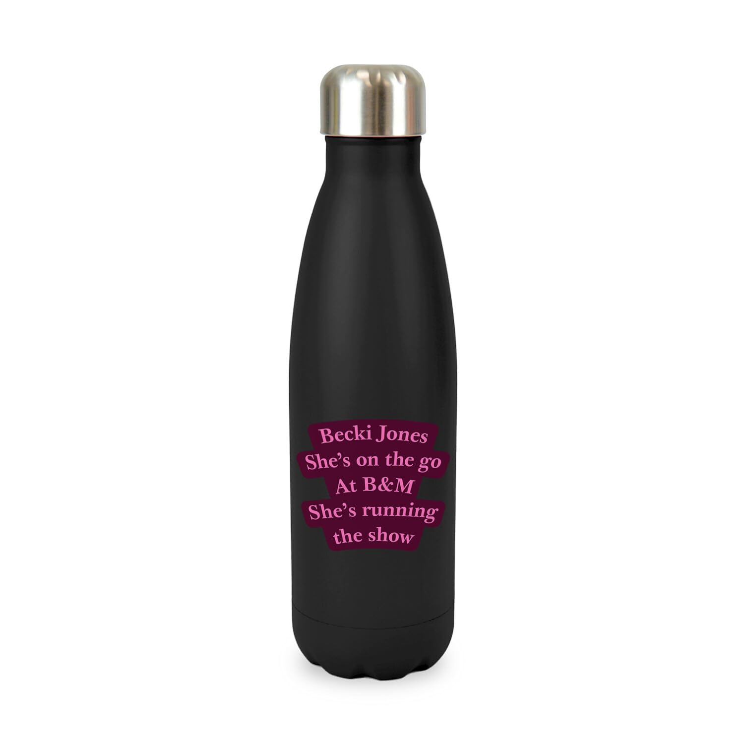 New Spirit Original Black Becki Jones Shes On The Go Meme Trend Trending Viral Screw Top Lid Stainless Steel Water Bottle Drinks Cup Water Bottle Refill Cute Fun Explore Travel