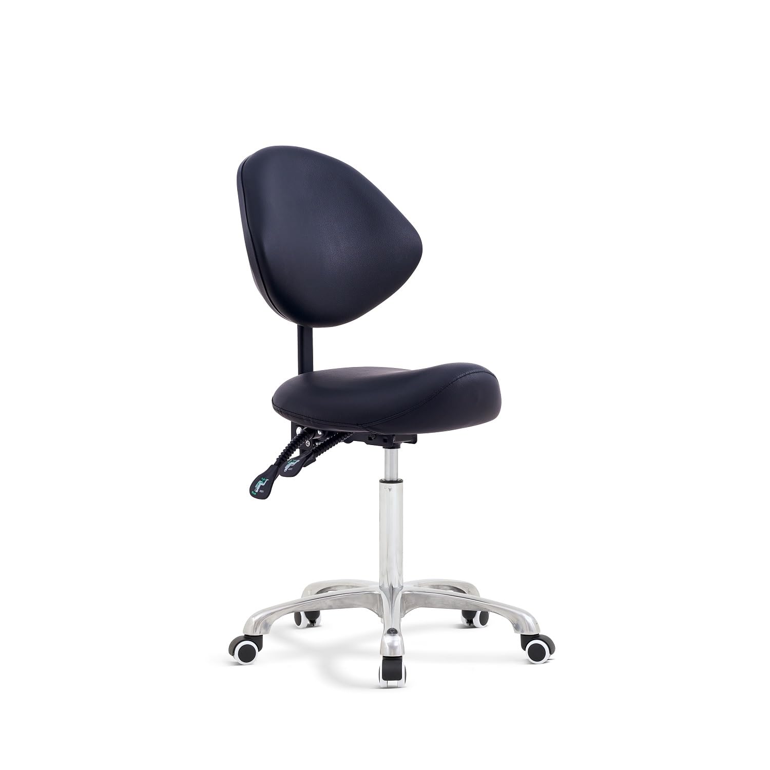 Tabouret Ergonomique À Roulettes Avec Dossier-Selle De Cheval Anti Mal De Dos-Haute Qualité-Roulettes Silicone Silencieuse-Vérin Gaz Classe 3-Hauteur Réglable 55-75Cm Professionnel