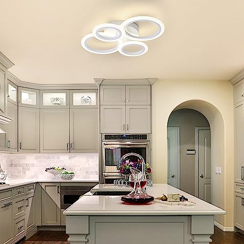 TEMINBU Modern LED Ceiling Light, White 4 Rings Flush Mount Ceiling Light, 4000K Lighting Fixture Ceiling Lamp for Kitchen, Bedroom, Living Room, Laundry Room - Image 5