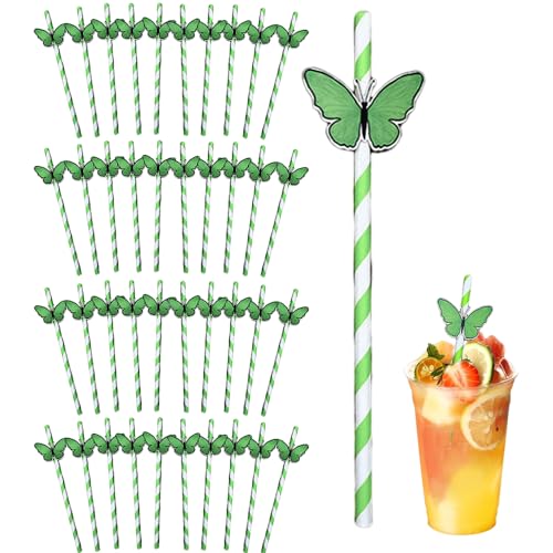 Pitillos de papel decorativos Ouliget 40 piezas verdes miniatura 1