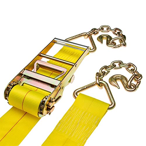 4" X 40' Heavy Duty 15,000 Lb. Ratchet Strap With Chain Extension Grab Hook Ends #TOP1