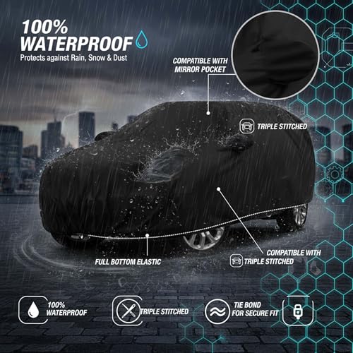 Image of Sulfar 100% Waterproof Car Body Cover Compatible with Mirror for Audi S5 (Triple Stitched, Full Bottom Elastic, Black-TB)