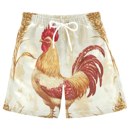 Boys Beach Board Shorts Wheat Rooster Farm Swim Trunk Teen Swimwear 8-16Y