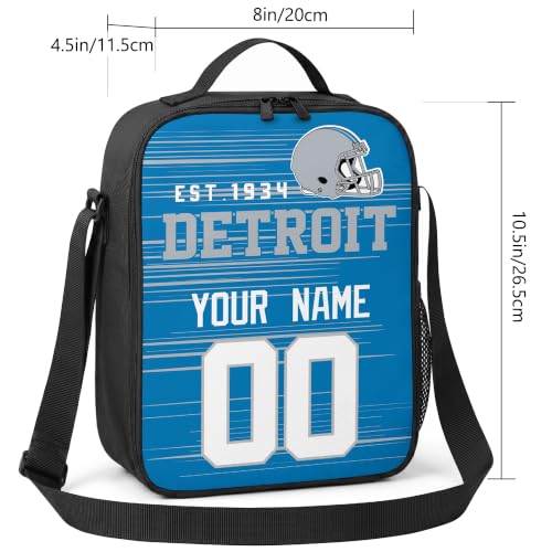Image of Detroit Lunch Bag Custom Name and Number Personalized Gifts | Custom Personalized Lunch Box for Men Women