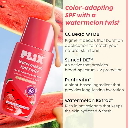 Image of PLIX - THE PLANT FIX Watermelon Tint Twist Color-Adapting Sunscreen | For light coverage & instant glow | SPF 50 PA++++ Medium Sunlit Glow