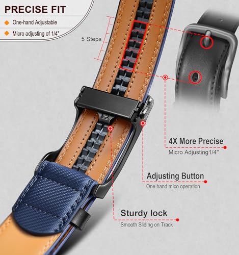 Image of BULLIANT Men Ratchet Leather Belt True-to-size 1 3 /8 inch-Gift Boxed | Smooth Sliding for Micro Fit | Holeless for Dress or Casual