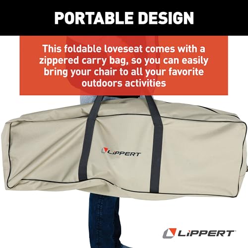 Image of Lippert Big Bear Sand Folding Camping Loveseat with 500-lb. Weight Capacity, Durable Mesh Fabrics, High-Loft Cushioning, Dual Cupholders, Storage Pocket, Zippered Carrying Bag - 2023053718