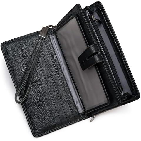 Bveyzi Women's Big Fat Rfid Leather Wristlet Wallet Organizer Large Phone Checkbook Holder with Zipper Pocket (Black) Cover