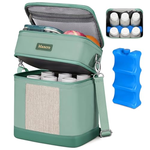 Image of Mancro Breastmilk Cooler Bag with Ice Pack, Double Layer Breast Milk Cooler Bag Fits 6 Bottles Up to 9 Ounces, Breast Pump Bag with Cooler for Daycare & Nursing, Green