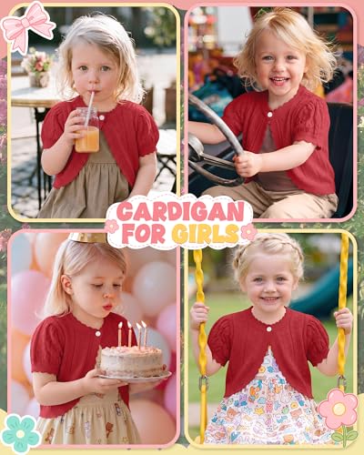 Image of Toddler Girls Cardigan Sweater | Short Sleeve Cardigan, School Wear Sweater, 18M-5T, Knit Baby Bolero Shrug, Cropped Puff Summer Tops, Button Open Front Shirt
