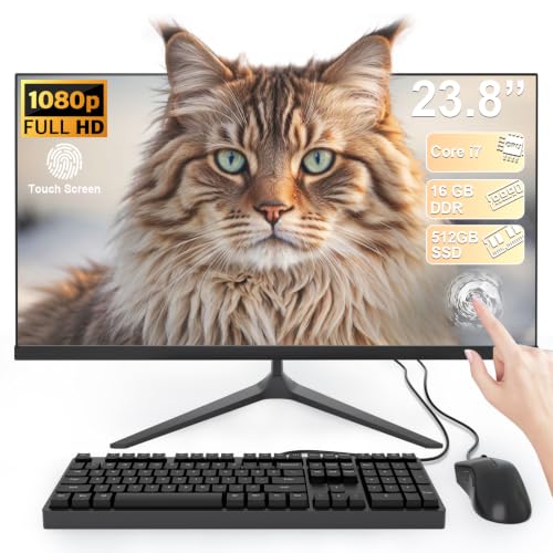 Image of 23.8 inch Touchscreen All-in-One Desktop Computer Space-Saving for Work&Study | Core i7 Processor 4Cores 16GB RAM 512GB SSD with WiFi6 Bluetooth5.3 and Wired Keyboard with Mouse