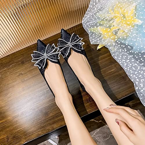 Hee grand Glitter Bow-Knot Pointed Toe Ballet Flats for Women Sparkling Crystals Fashion Wedding Dress Shoes Breathable Casual Slip On Loafers4
