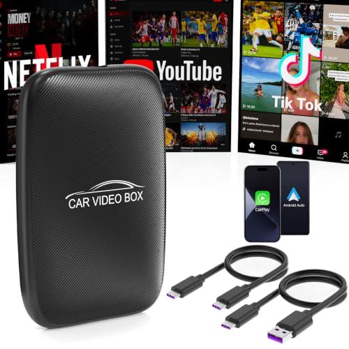 CarPlay AI Box 2026 Upgrade Wireless Apple CarPlay & Android Auto Adapter Magic Video Box mit Netflix YouTube TF-Karten-Unterstützung Plug-and-Play Car Play Adapter für iOS 10+ / Android 11+