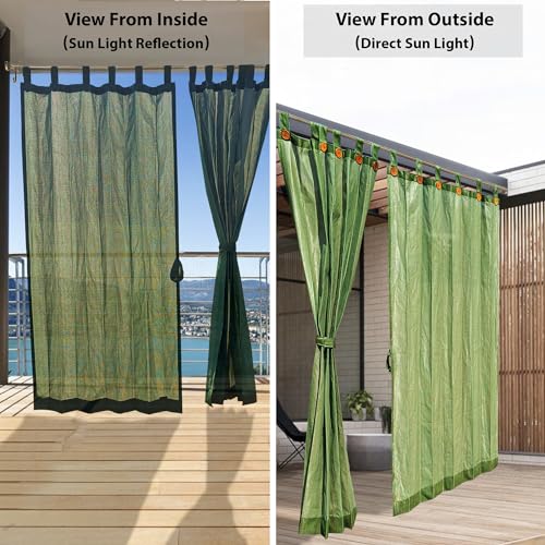 Image of HIPPO 160 GSM Outdoor Sun Blocking Balcony Loop Curtains Sun & UV Protection, Light Filtering 3FTX9FT Long Door Curtain (Camouflage-Green)