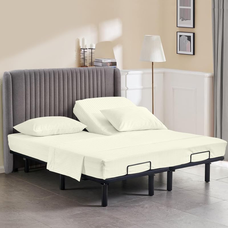 30 Queen Split Top Flex Head Sheet Combed Cotton Sheet Set Luxury 600-TC Flex Top Sheet Adjustable Bed