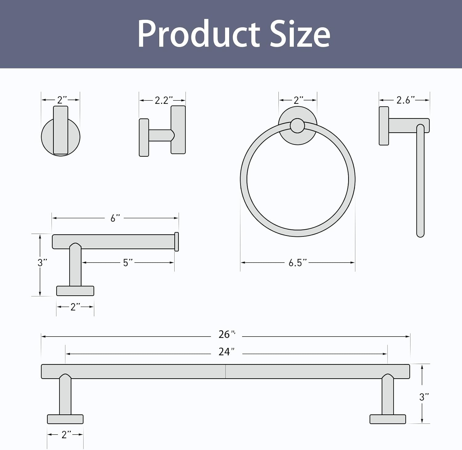Matte Black Towel Bar Set, 24 Inch Bathroom Hardware Set, Wall Mounted Bathroom Towel Holder Set, Modern Bathroom Accessories, Durable SUS304 Stainless Steel, 4-Piece
