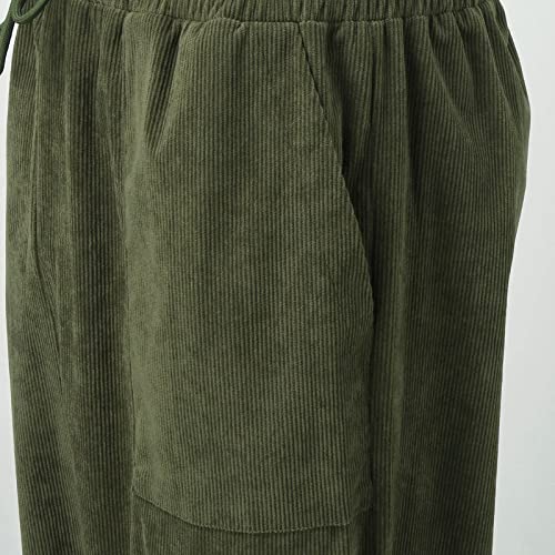 YHEGHT Jaqueta masculina casual cor sólida de veludo cotelê gola redonda com calça de cadarço dois t