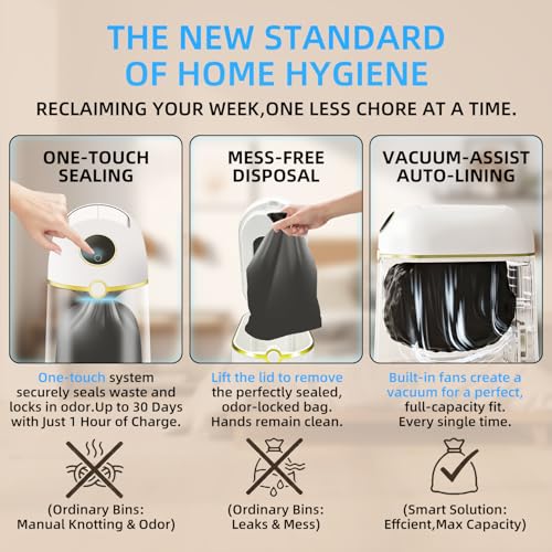 Image of Self-Sealing & Self-Changing Trash Can, 2.7 Gallon Automatic Touchless Smart Bathroom Trash Can with Lid, Slim Waterproof Waste Bin for Bathroom, Bedroom and Offic