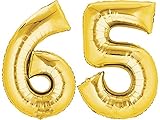 Globo XL dorado número 65 TopTen Globo de aluminio con número 65 XL, dorado, más de 70 cm de altura, para fiestas de cumpleaños, aniversarios y otras ocasiones festivas (número 65)