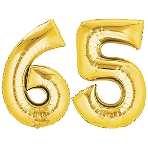 TopTen Folienballon Zahl 65 XL Gold ca. 70 cm hoch – Zahlenballon für Ihre Geburstagsparty, Jubiläum oder sonstige…