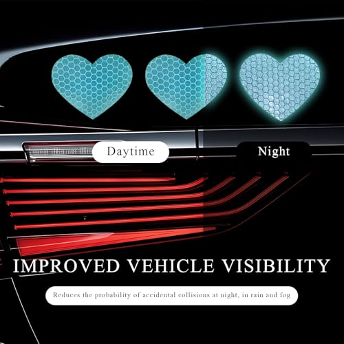 Image of 10PCS Vinyl Decal for Cars, High Intensity Reflective Sticker Night Safety Sign Bumper Decals, Waterproof Grid Vinyl Stickers Scratch Cover for Auto Window Laptop (Heart, Green)