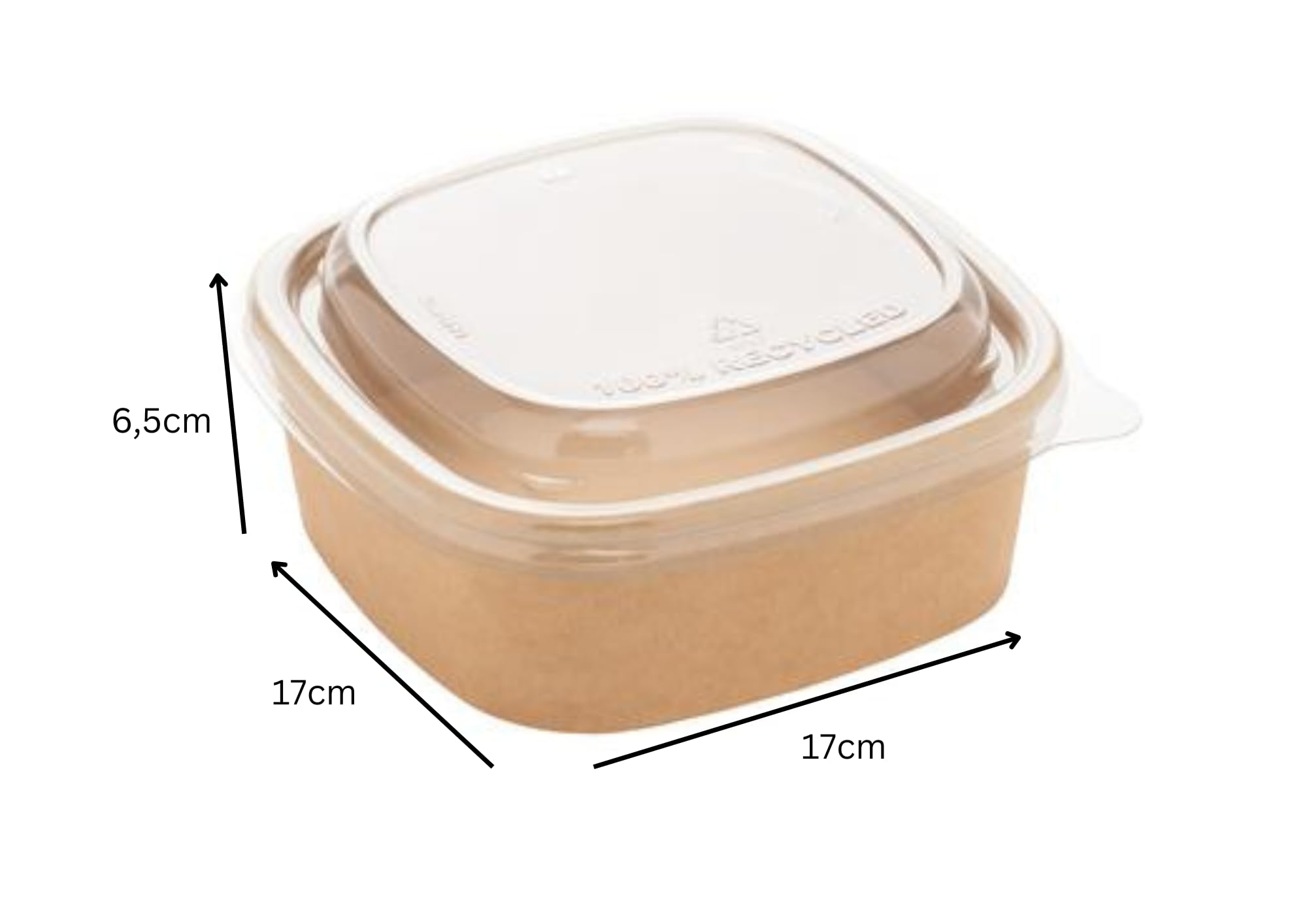 Lot de 300 saladiers à emporter avec couvercle marron rectangulaire 1200 ml I Bols recyclables en carton kraft avec revêtement intérieur PLA I Couvercle a été créé en PET recyclé