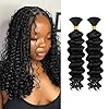 Human Braiding Hair for Boho Knotless Braids 2 Bundles 14 Inches 80g Deep Wave 10A Brazilian Virgin Human Bohemian Hair for Braiding Natural Black 1B