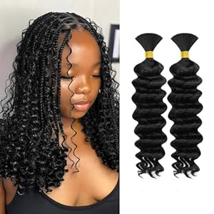 Human Braiding Hair for Boho Knotless Braids 2 Bundles 14 Inches 80g Deep Wave 10A Brazilian Virgin Human Bohemian Hair for Braiding Natural Black 1B