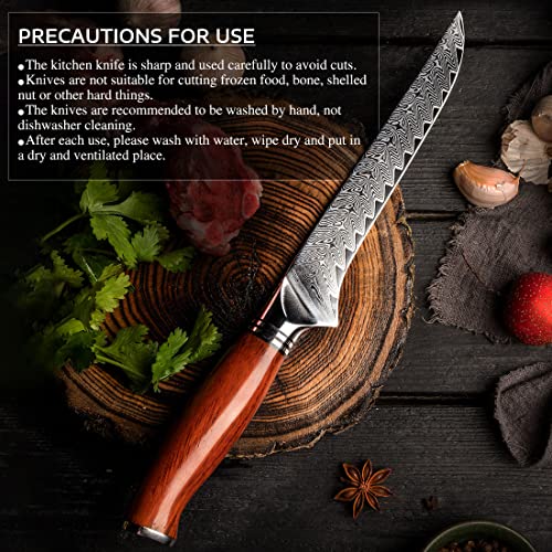 Yarenh Boning Fillet Knife 6 Inch, Professional Kitchen Chef Knife, 73 Layers Damascus High Carbon Steel, Full Tang Sandalwood Handle, Fyw Series #TOP7