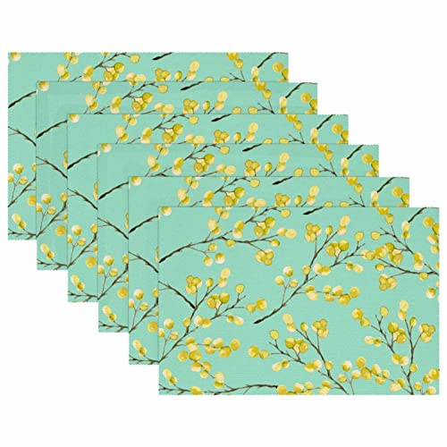 Set de table de cuisine mimosa vert jaune résistant chaleur lot 6 - 6
