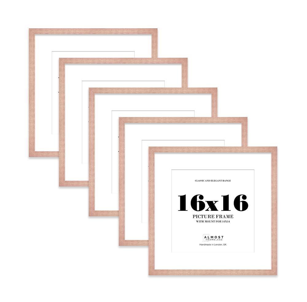 16x16 Bronze Picture Frame with Mount for 14x14 Photos, Prints - Modern Square Wall Frame, Set of 5