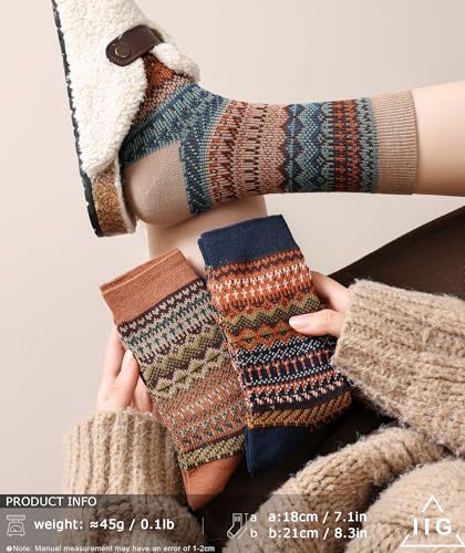 Image of IIG 3-5 Pairs Womens Vintage Cozy Crew Socks Soft Cute Neutral Cotton Socks Exquisite Patterns Socks Gift