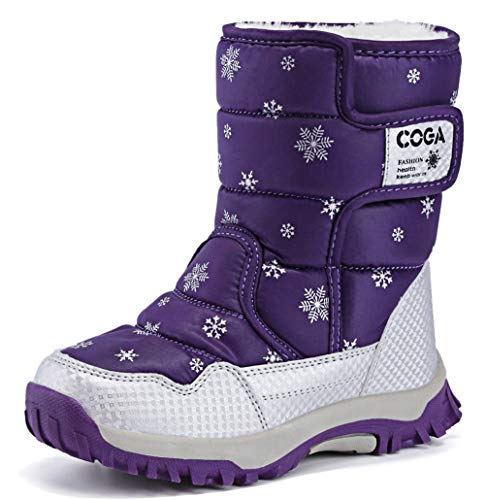DADAWEN Girls Boys Snow Boots Winter Outdoor Waterproof Slip Resistant Cold Weather Shoes (Toddler/Little Kid/Big Kid) Purple US Size 4 M Big Kid