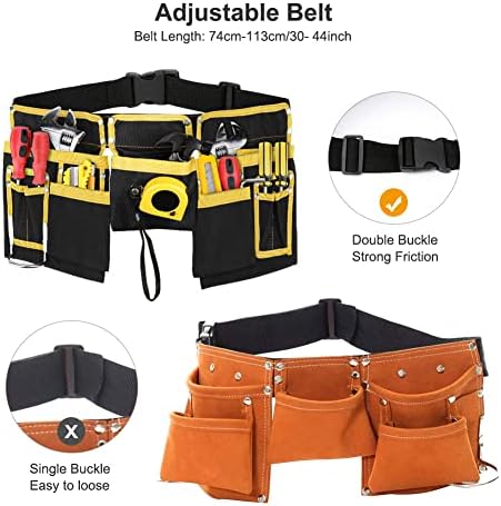 Brynnl Oxford Cloth Double Pouch Tool Belt with 11 Pocket, 30" - 45" Adjustable Tool Belt Pouch with Detachable Buckle Hammer Holder Tool Apron Belt for DIY Electricians Carpenters Builder Worker