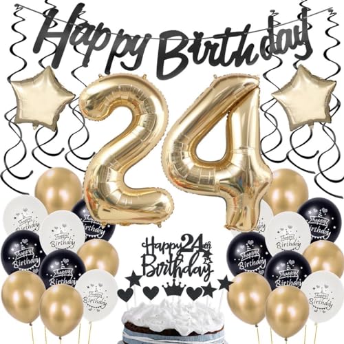 Décorations Anniversaire 24 Ans - Champagne Or Noir pour Homme Femme Garçon - Ballons et Accessoires