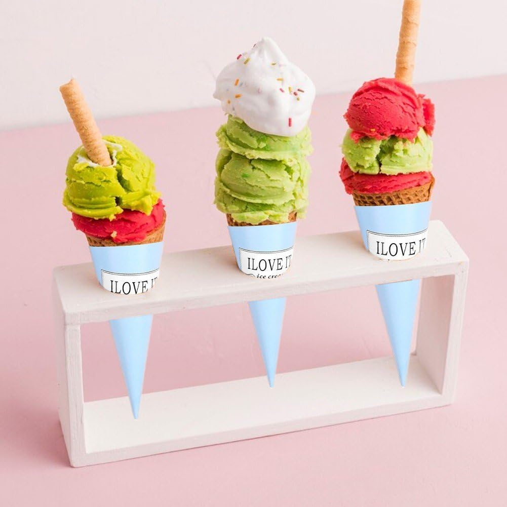 Lot de 100 cônes de neige jetables en papier pour desserts glacés, parfaits pour les glaçons, la neige fondue et les sorbets