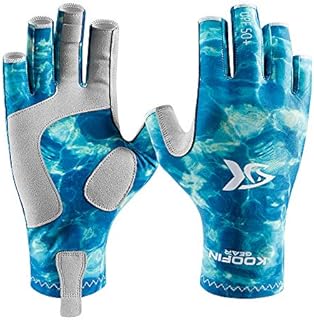 Fishing Gloves Sun Protection Fingerless Gloves UPF50 Men Women for Outdoor Kayaking Hiking Paddling Driving Canoeing Rowing,Blue-S/M