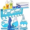 Blue Outdoor Pool Towel Rack with Shelf Pool Decor Wall Hooks Towel Holder Carbon Steel Hanger Organizer Pool Accessories for Hanging Towels, Robes, Clothes, Swimming Suit, Bags, Keys