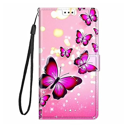 Läderfodral till Samsung Galaxy S7 stöttåligt plånboksfack flip folio magnetiskt spänne stativ vy korthållare bokstilfodral för Samsung Galaxy S7 telefonfodral skyddande fodral rosa fjäril