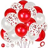 Pearl Red White Latex Balloons 12 Inch Red Confetti Balloon for Birthday Wedding christmas Bridal Baby Shower Decorations.50Pcs.