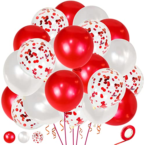 Image of Pearl Red White Latex Balloons 12 Inch Red Confetti Balloon for Birthday Wedding christmas Bridal Baby Shower Decorations.50Pcs.