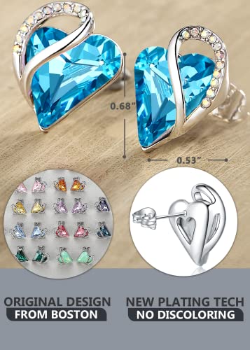 Leafael Infinity Love Heart Stud Earrings For Women, Silver Tone Fashion Statement Jewelry For Girls, Birthday Gifts For Mom Wife Girlfriend, December Birthstone Crystal, Turquoise Aquamarine Blue #TOP1