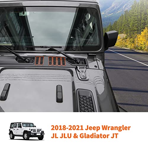 Image of Hood Vent Cover Cowl Panel Vent Cover Trim Fit for 2018-2026 Jeep Wrangler JL JLU & Gladiator JT (Orange)